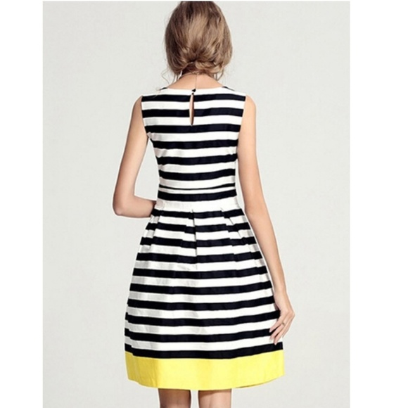 🎉🎉🎉 Yellow Accent Stripe Fit and Flare Dress - Picture 3 of 5